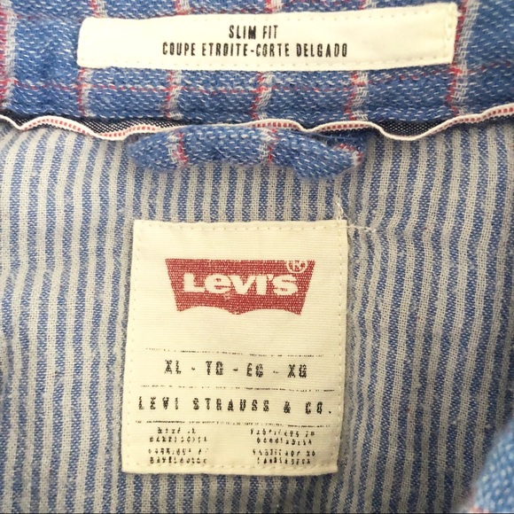 Levi’s Blue Plaid Button Up Flannel Shirt - Picture 6 of 6